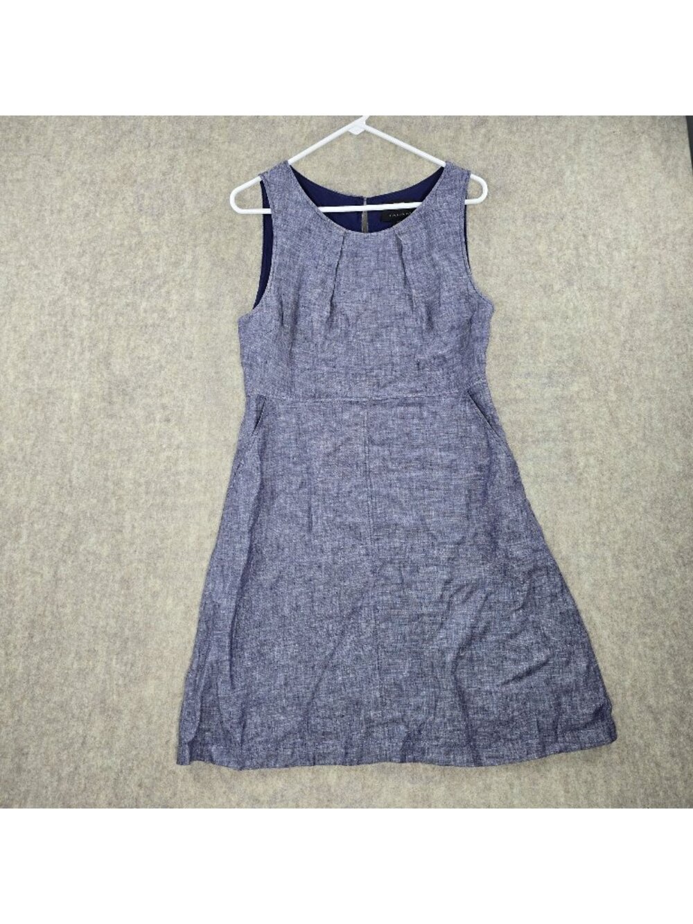 Tahari Women’s Linen A-Line Dress Blue Size 8 Sleeveless Back Button Closure